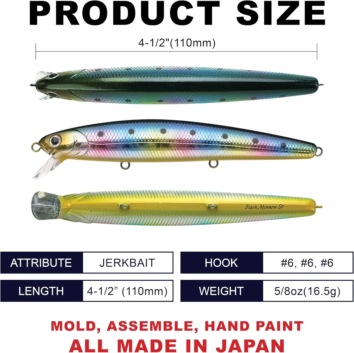 LUCKY CRAFT FlashMinnow 110, Saltwater Fishing Lures, Jerkbait Surf Fishing Accessories and Gear, 1-2 ft Slow Suspending Topwater Lure, Halibut and Bass Fishing Lures