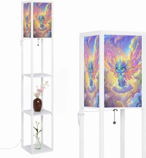 Luminous Nimbus Angel Magical Iridescent Clouds Art Floor Lamps with Shelves, Modern Standing Lamp Narrow Corner Display Bookshelf Lamp for Living Room, Bedroom, Office Decor