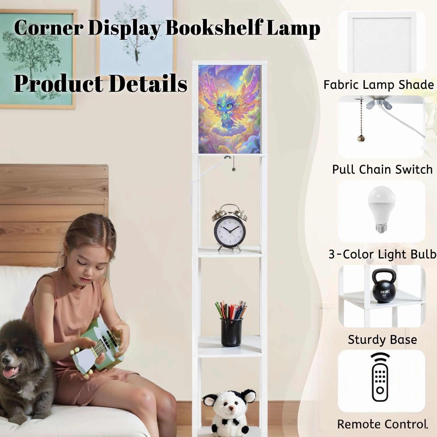 Luminous Nimbus Angel Magical Iridescent Clouds Art Floor Lamps with Shelves, Modern Standing Lamp Narrow Corner Display Bookshelf Lamp for Living Room, Bedroom, Office Decor