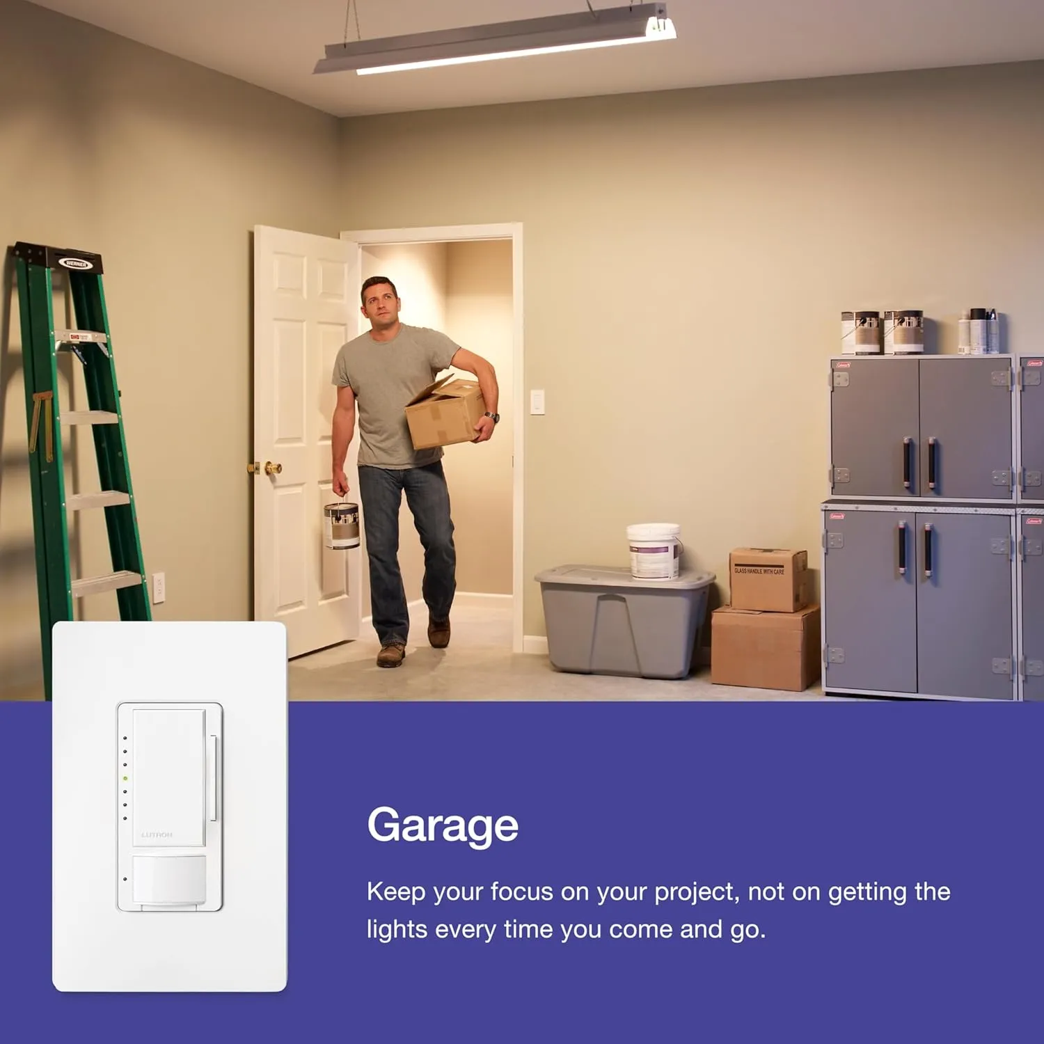 Lutron Maestro Motion Sensor Dimmer Switch for Bathroom, Garage, Laundry Room, and Closet, Occupancy and Vacancy Sensor, Single-Pole/Multi-Location, No Neutral Req, MSCL-OP153M-GR, Gray