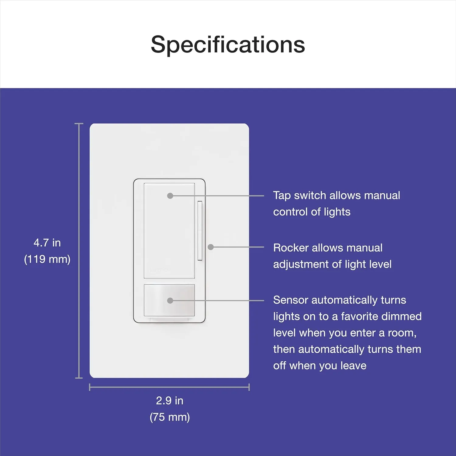 Lutron Maestro Motion Sensor Dimmer Switch for Bathroom, Garage, Laundry Room, and Closet, Occupancy and Vacancy Sensor, Single-Pole/Multi-Location, No Neutral Req, MSCL-OP153M-GR, Gray