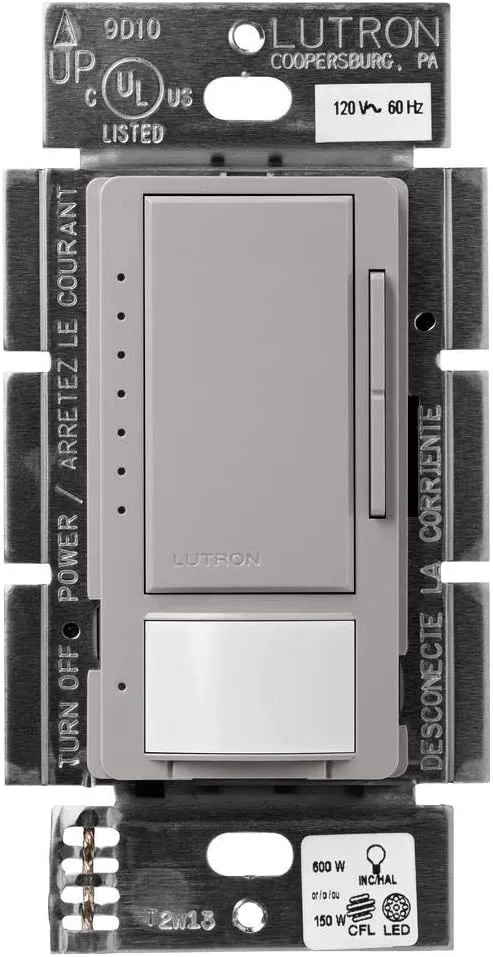 Lutron Maestro Motion Sensor Dimmer Switch for Bathroom, Garage, Laundry Room, and Closet, Occupancy and Vacancy Sensor, Single-Pole/Multi-Location, No Neutral Req, MSCL-OP153M-GR, Gray