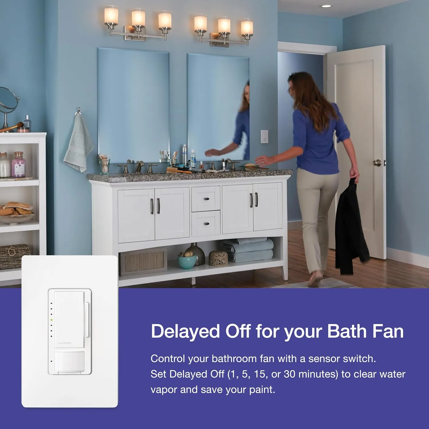 Lutron Maestro Motion Sensor Dimmer Switch for Bathroom, Garage, Laundry Room, and Closet, Occupancy and Vacancy Sensor, Single-Pole/Multi-Location, No Neutral Req, MSCL-OP153M-GR, Gray