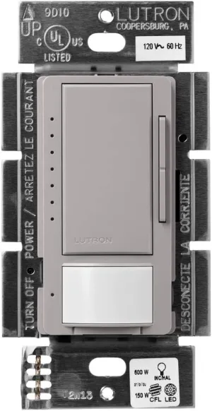 Lutron Maestro Motion Sensor Dimmer Switch for Bathroom, Garage, Laundry Room, and Closet, Occupancy and Vacancy Sensor, Single-Pole/Multi-Location, No Neutral Req, MSCL-OP153M-GR, Gray