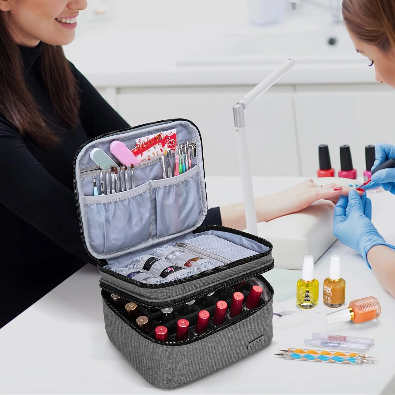 LUXJA Nail Polish Carrying Case - Holds 20 Bottles (15ml - 0.5 fl.oz), Portable Organizer Bag for Nail Polish and Manicure Set, Gray
