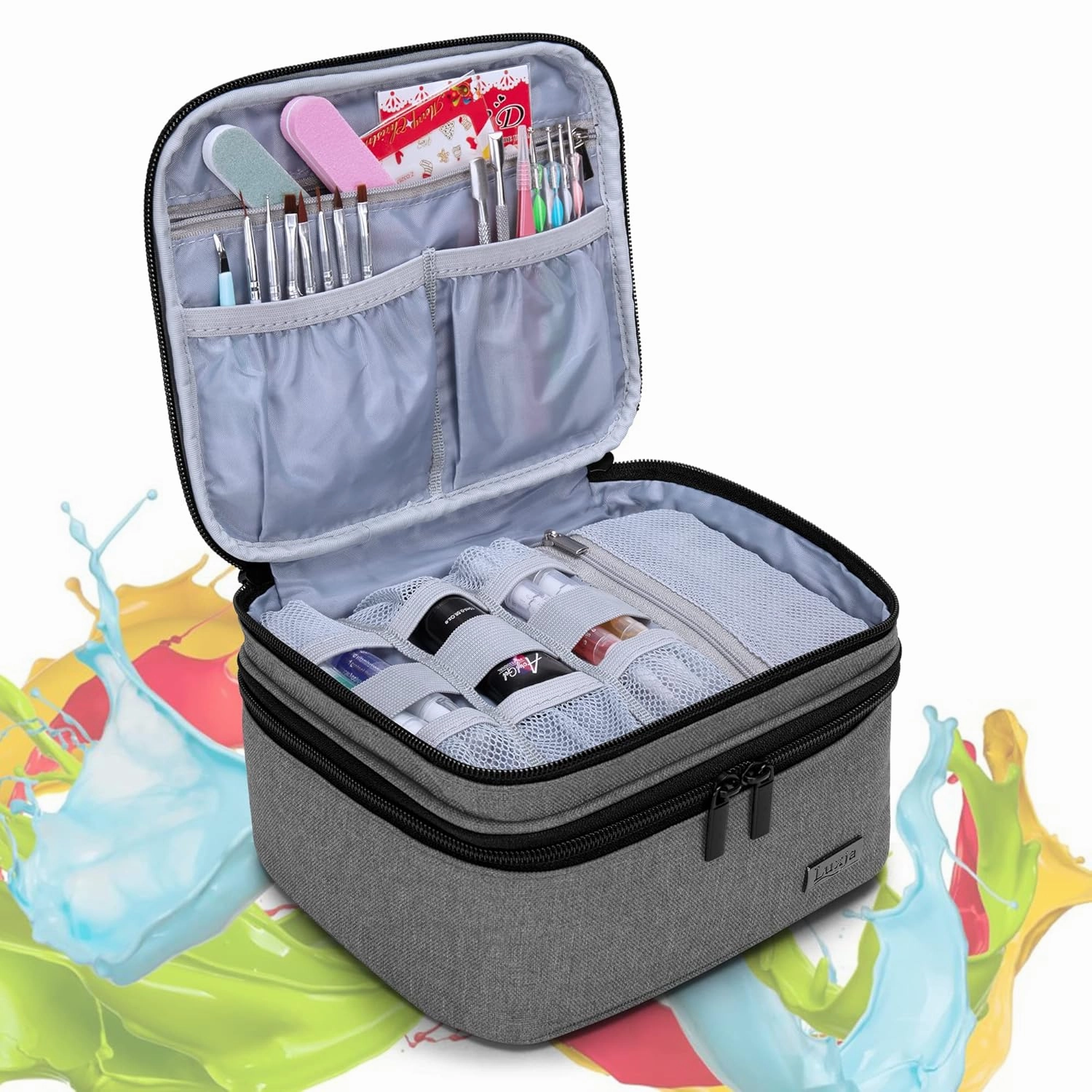 LUXJA Nail Polish Carrying Case - Holds 20 Bottles (15ml - 0.5 fl.oz), Portable Organizer Bag for Nail Polish and Manicure Set, Gray
