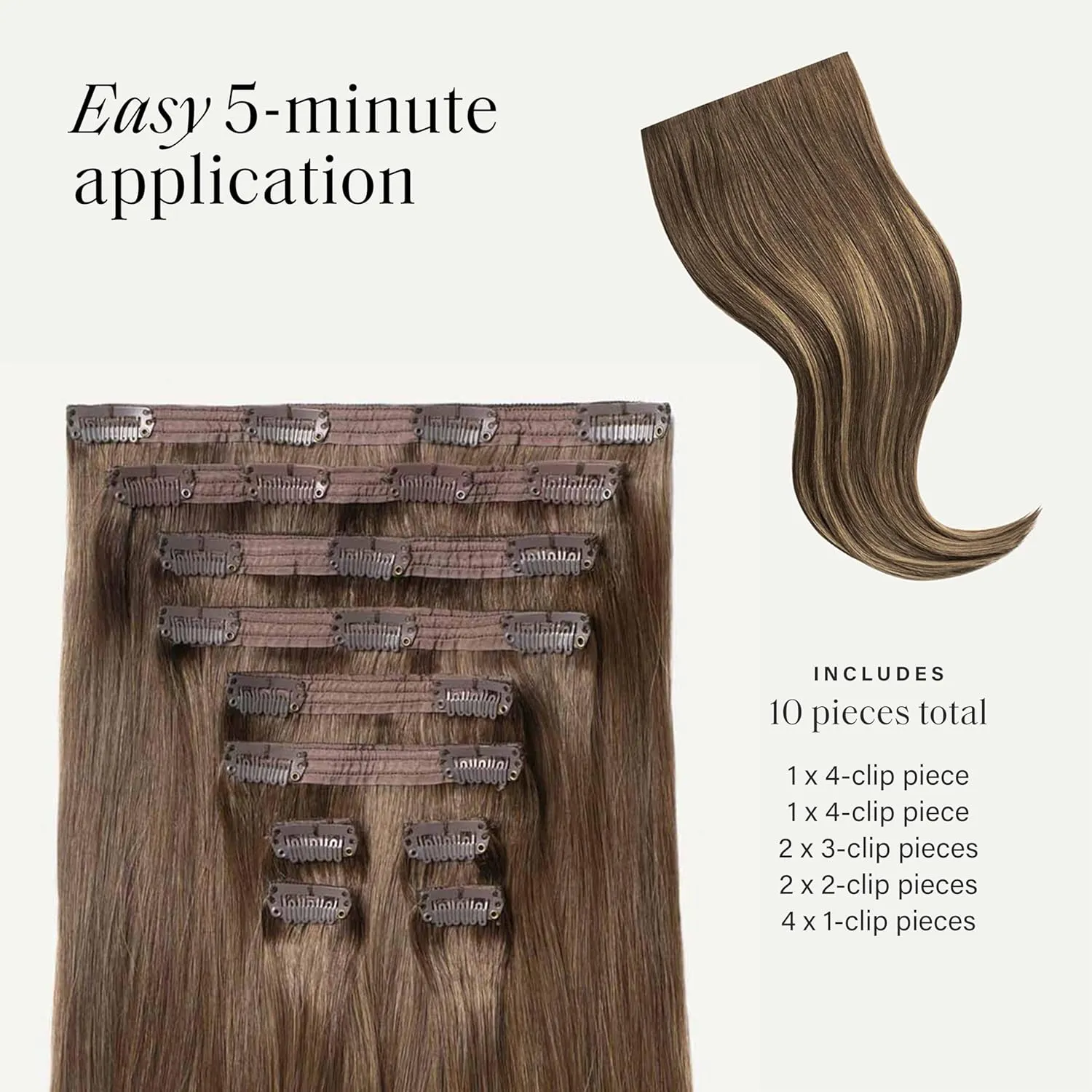 Luxy 100% Remy Human Hair, Classic 160g Clip-In Hair Extensions - 10 Wefts Multi-Dimensional Color for Natural Blending, Adds Volume & Length, Easy Apply & Remove 16" Ash Brown Balayage