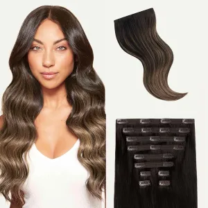Luxy 100% Remy Human Hair, Classic 160g Clip-In Hair Extensions - 10 Wefts Multi-Dimensional Color for Natural Blending, Adds Volume & Length, Easy Apply & Remove 16" Mocha Brown Balayage