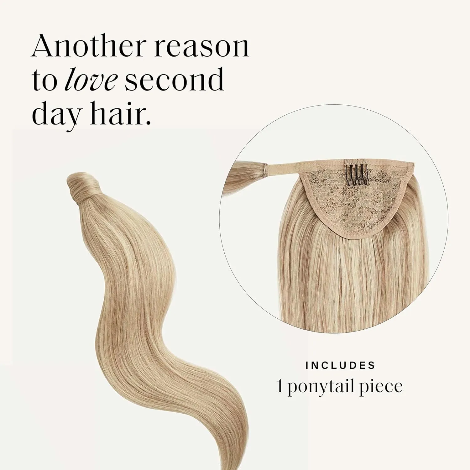 Luxy 100% Remy Human Hair, Clip-In Ponytail Extension, One-Piece Velcro Wrap & Secure Prongs - Natural Looking Volume & Length for All Hair Types 100 grams 16" Dimensional Beige Blonde