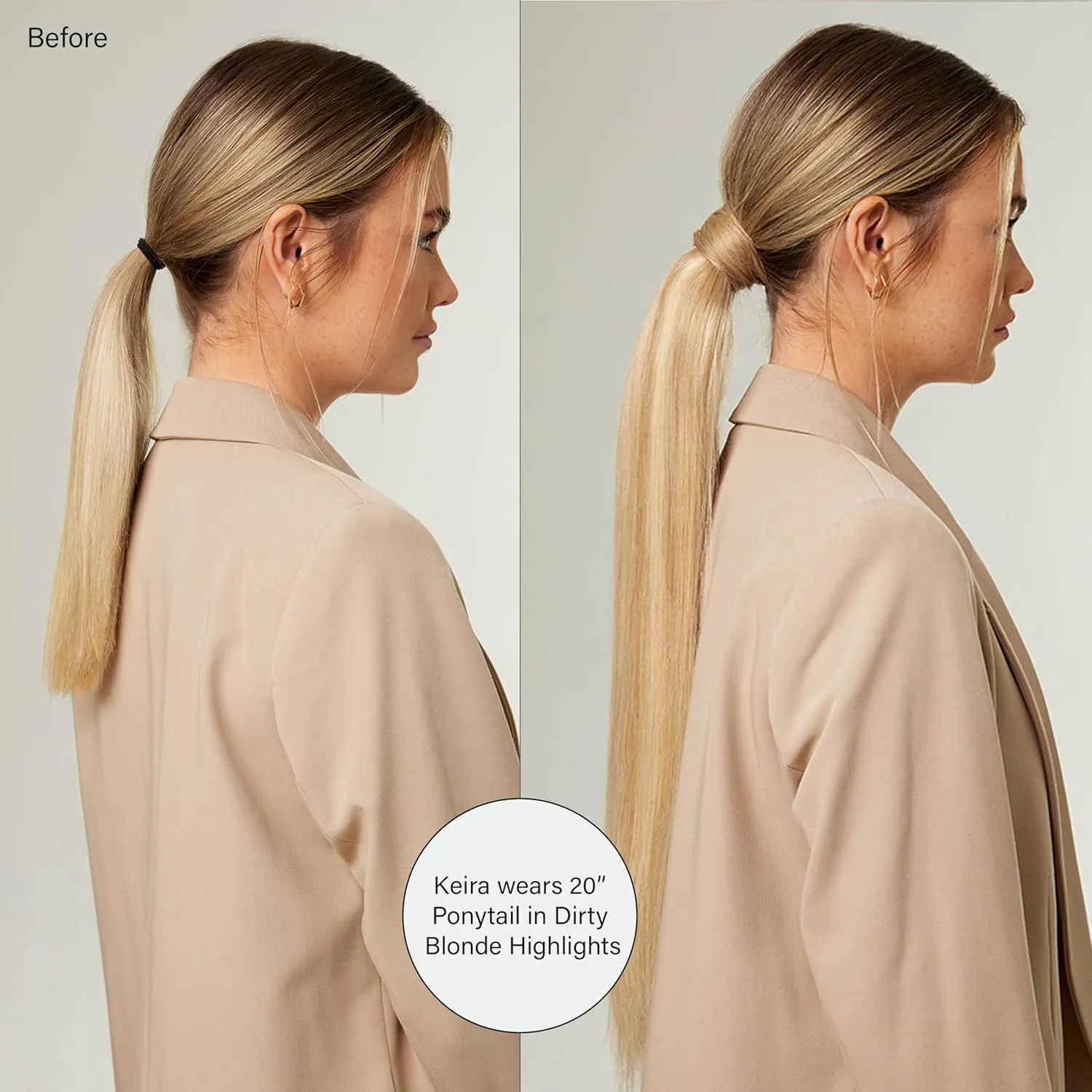 Luxy 100% Remy Human Hair, Clip-In Ponytail Extension, One-Piece Velcro Wrap & Secure Prongs - Natural Looking Volume & Length for All Hair Types 100 grams 16" Dimensional Beige Blonde