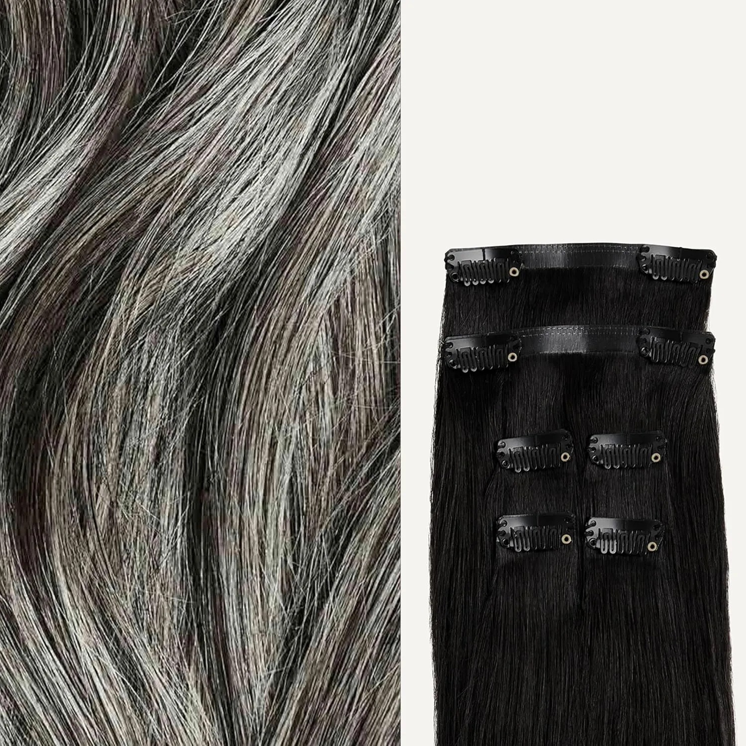 Luxy 100% Remy Human Hair Extensions for Thin Hair Thinning Hair Fill-Ins – 6 Seamless Wefts Multi-Dimensional Color Blend - Natural-Looking Volume & Coverage 80 grams 16" Light Gray Thinning