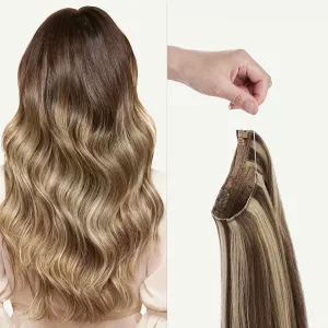 Luxy 100% Remy Human Hair – Halo Clip-In Hair Extensions –Natural Looking Volume & Length - One-Piece - Easy 5-Min Application 140 grams 16" Ash Brown Highlights