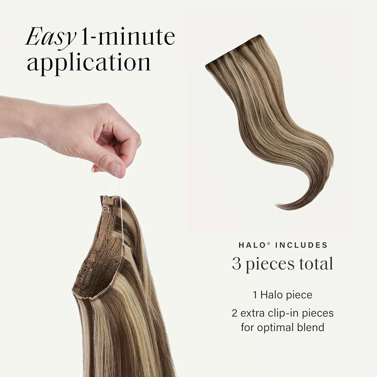 Luxy 100% Remy Human Hair – Halo Clip-In Hair Extensions –Natural Looking Volume & Length - One-Piece - Easy 5-Min Application 140 grams 16" Ash Brown Highlights