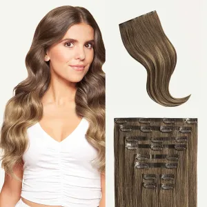 Luxy 100% Remy Human Hair - Seamless Clip-In Hair Extensions - Multi-Dimensional Color for Natural Blending, Adds Volume & Length 160 grams 16" Ash Brown Balayage
