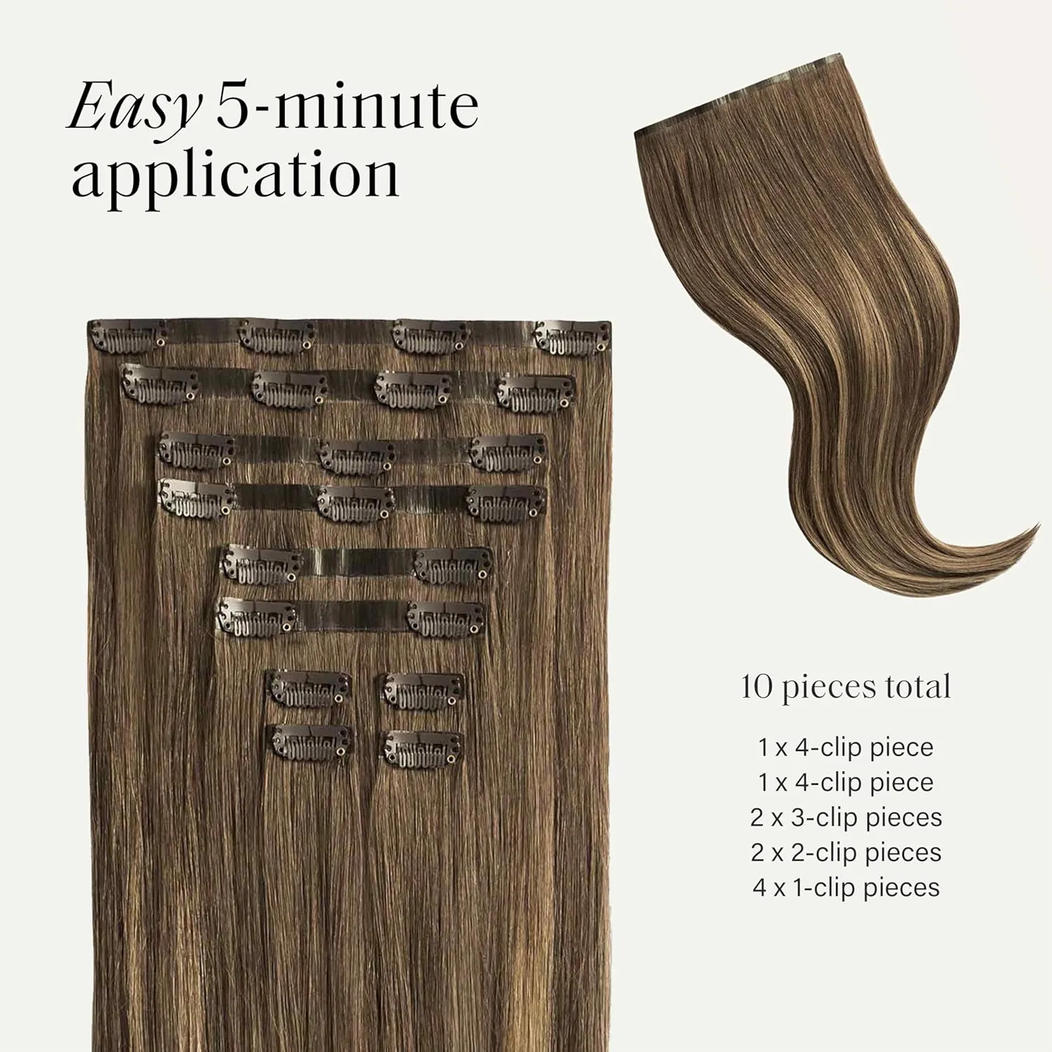 Luxy 100% Remy Human Hair - Seamless Clip-In Hair Extensions - Multi-Dimensional Color for Natural Blending, Adds Volume & Length 160 grams 16" Ash Brown Balayage