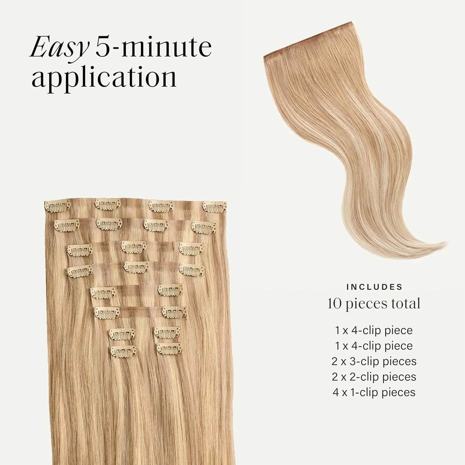 Luxy 100% Remy Human Hair - Seamless Clip-In Hair Extensions - Multi-Dimensional Color for Natural Blending, Adds Volume & Length 50 grams 12" Blonde Balayage Seamless