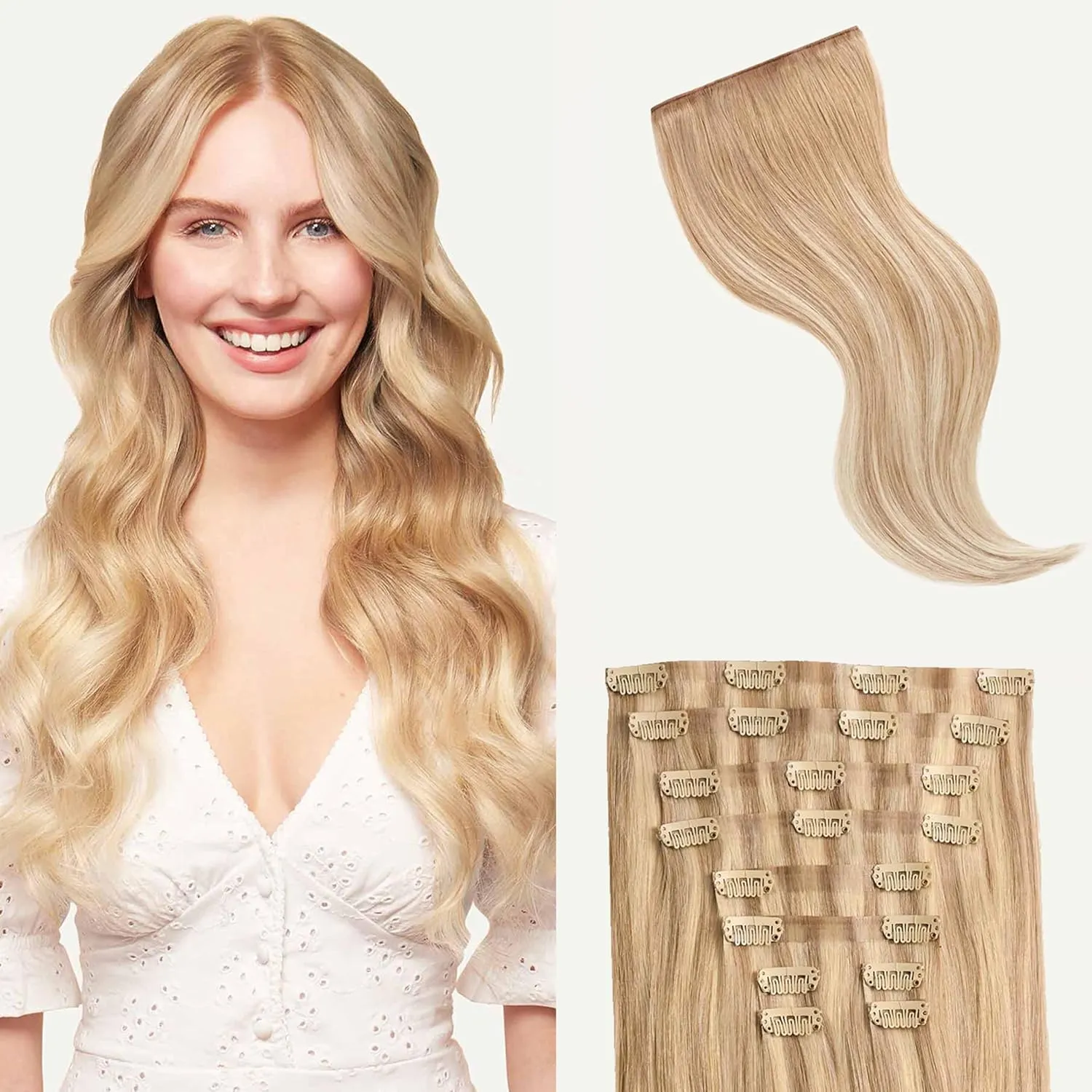 Luxy 100% Remy Human Hair - Seamless Clip-In Hair Extensions - Multi-Dimensional Color for Natural Blending, Adds Volume & Length 50 grams 12" Blonde Balayage Seamless