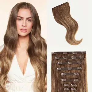 Luxy Hair 20" Chestnut Brown Balayage Thick Classic Clip-In Hair Extensions (220 grams) 100% Remy Human Hair, Thick, Natural,Volume, 10-Piece Set, Blends Easily