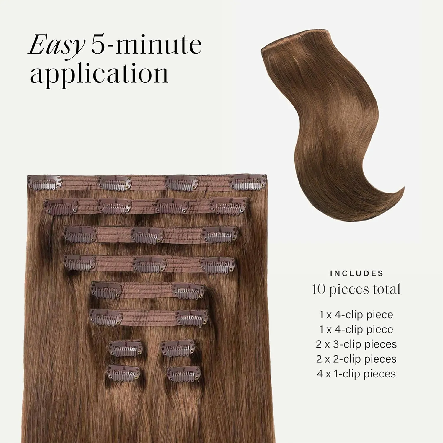 Luxy Hair 24" Chestnut Brown Classic Clip-In Hair Extensions (240 grams) 100% Remy Human Hair, Natural,Volume, 10-Piece Set, Blends Easily