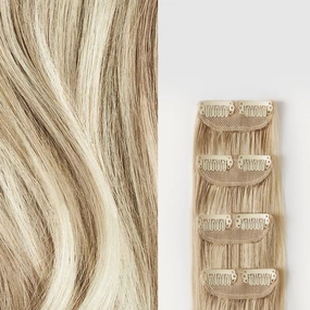 Luxy 100% Remy Human Hair – Scalp Hair Fill-Ins - Clip-Ins for Scalp & Part Line Coverage - Natural Coverage for Thinning Areas, Lightweight Mesh Bands 30 grams 12" Beige Blonde Balayage