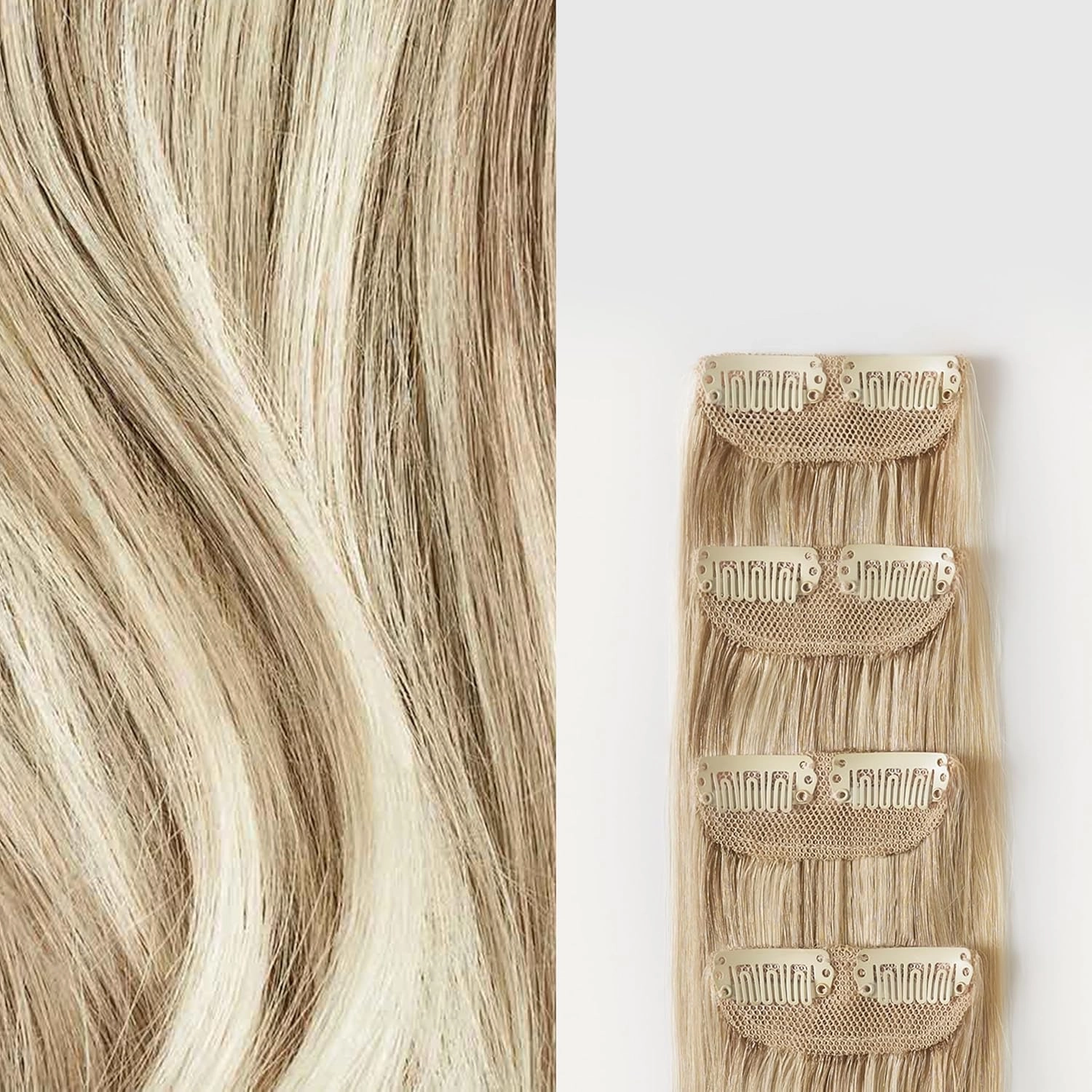Luxy 100% Remy Human Hair – Scalp Hair Fill-Ins - Clip-Ins for Scalp & Part Line Coverage - Natural Coverage for Thinning Areas, Lightweight Mesh Bands 30 grams 12" Beige Blonde Balayage