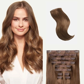 Luxy Hair 20" Chestnut Brown Thick Classic Clip-In Hair Extensions (220 grams) 100% Remy Human Hair, Thick, Natural,Volume, 10-Piece Set, Blends Easily