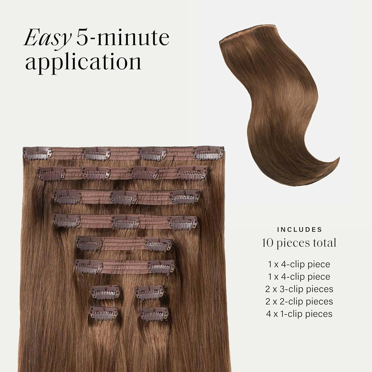 Luxy Hair 20" Chestnut Brown Thick Classic Clip-In Hair Extensions (220 grams) 100% Remy Human Hair, Thick, Natural,Volume, 10-Piece Set, Blends Easily