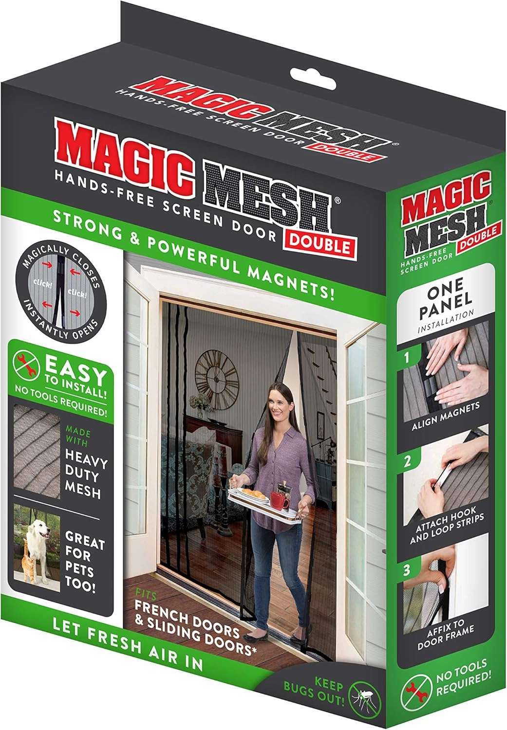 Magic Mesh Double Door | Magnetic Screen Door for Patio, French & Sliding Doors, Heavy Duty Magnetic Closure, Bug Screen for Doorways, Kid & Pet Friendly | Size 75"W x 83"H (Pack of 1)