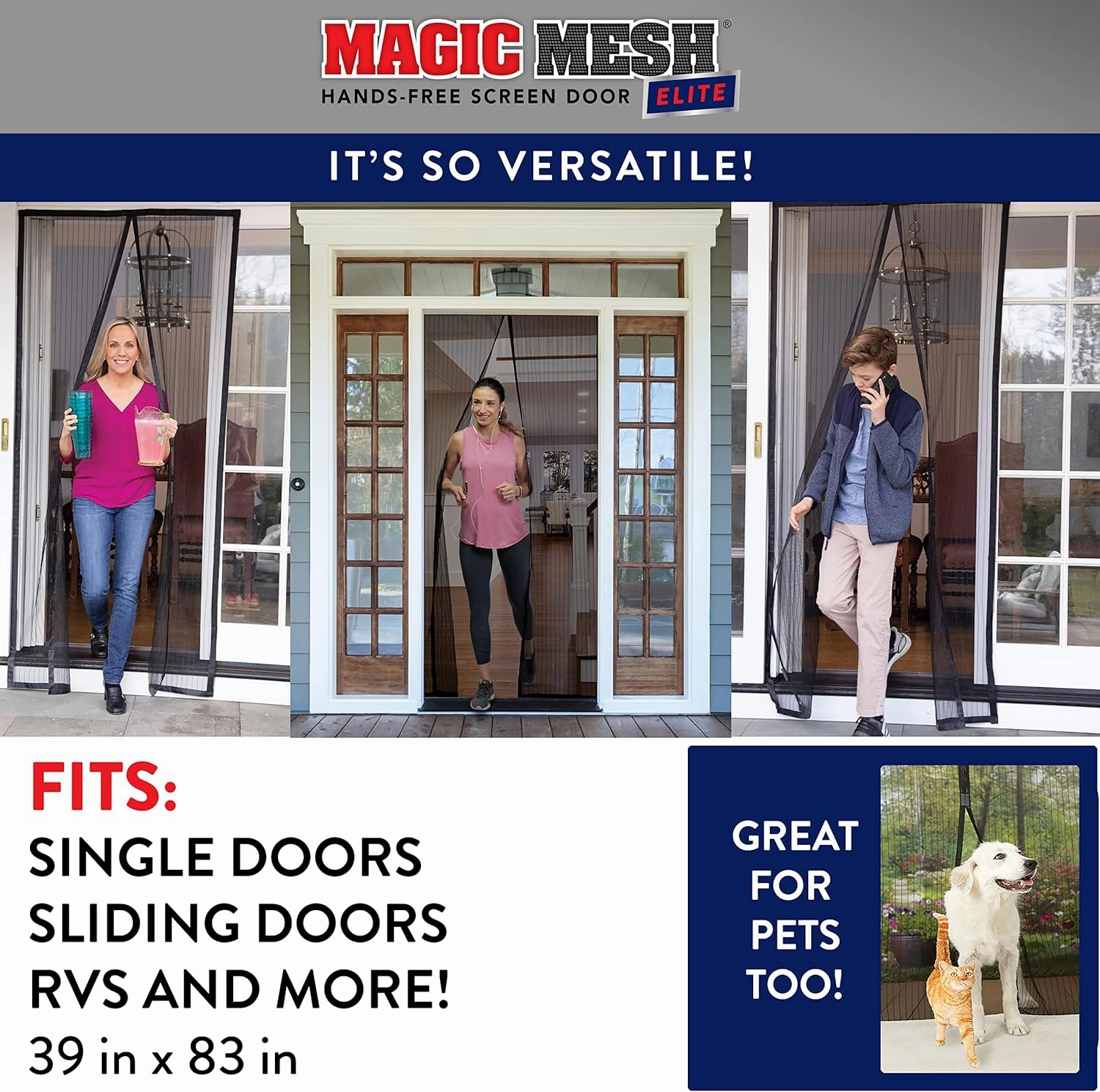 Magic Mesh Elite | Magnetic Screen Door, Heavy Duty, Magnetic Closure, Door Net, Patio Screen, Sliding Door Screen, Bug Screen for Doorways, Kid & Pet Friendly | Size 39" x 83" (Pack of 1)