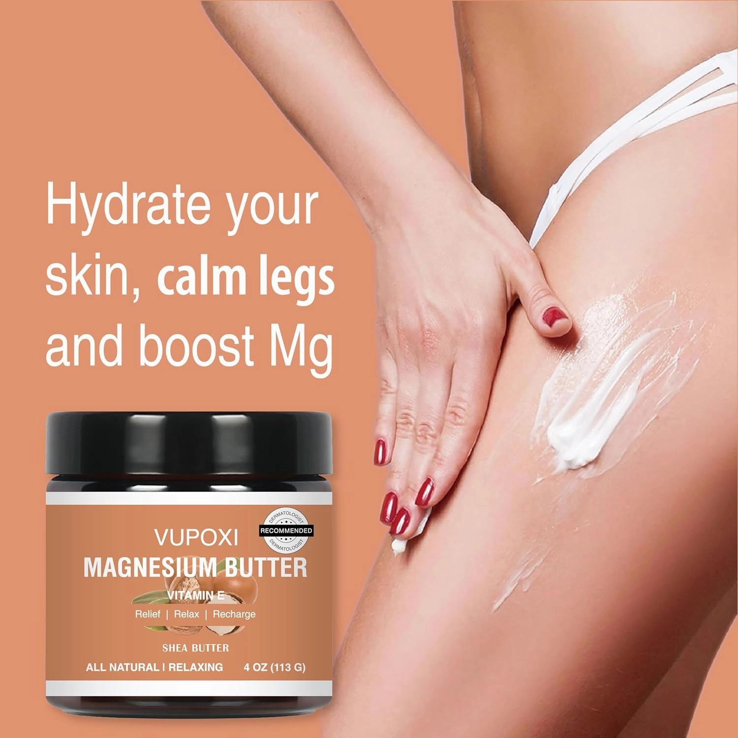 Magnesium Cream for Sleep, Muscle Soreness & Cramps Relief with Vitamin E, Shea Butter - Topical Magnesium Lotion for Calm (4 fl, Shea Butter)