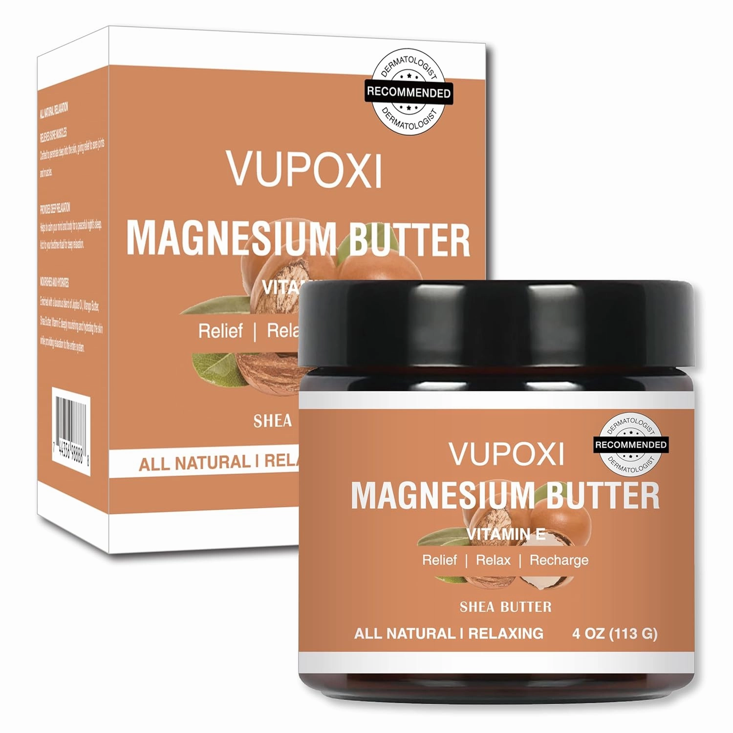 Magnesium Cream for Sleep, Muscle Soreness & Cramps Relief with Vitamin E, Shea Butter - Topical Magnesium Lotion for Calm (4 fl, Shea Butter)
