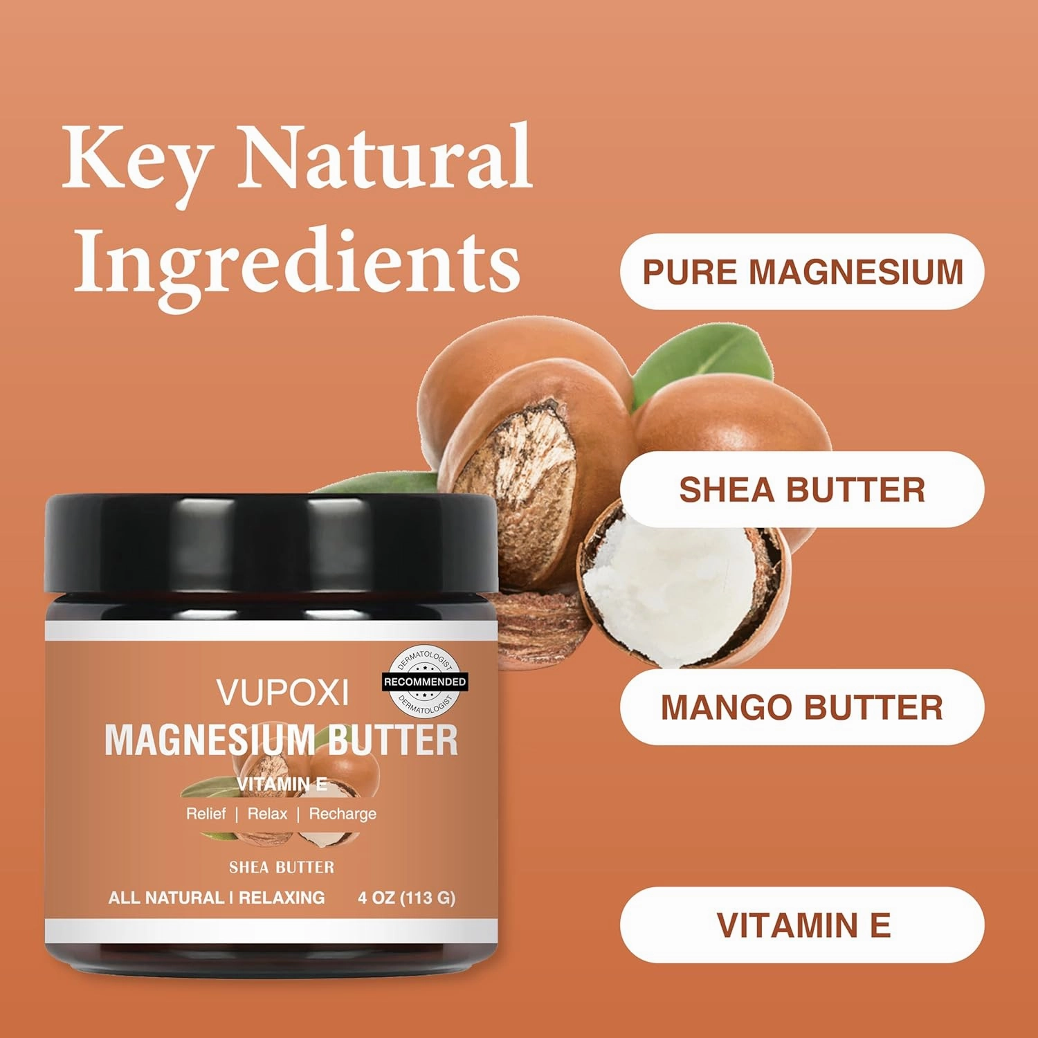 Magnesium Cream for Sleep, Muscle Soreness & Cramps Relief with Vitamin E, Shea Butter - Topical Magnesium Lotion for Calm (4 fl, Shea Butter)