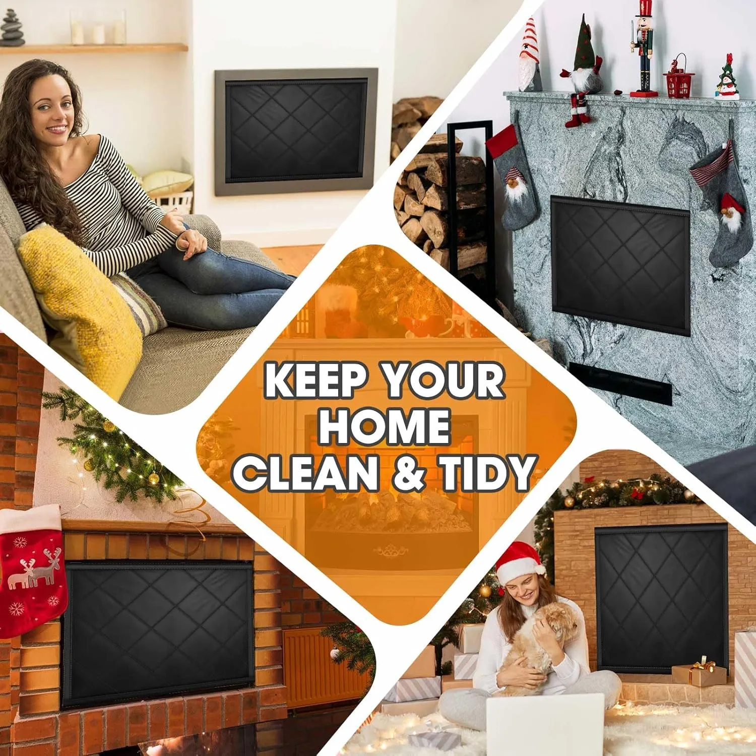 Magnetic Fireplace Draft Cover, Fireplace Blocker Blanket for Heat Loss, Indoor Fireplace Draft Stopper with 12 Magnets for Iron Frame, Blanket for Insulation Black 39" W x 28" H