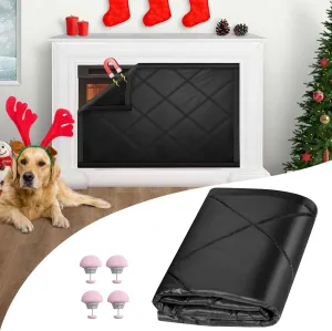 Magnetic Fireplace Draft Cover, Fireplace Blocker Blanket for Heat Loss, Indoor Fireplace Draft Stopper with 12 Magnets for Iron Frame, Blanket for Insulation Black 39" W x 28" H
