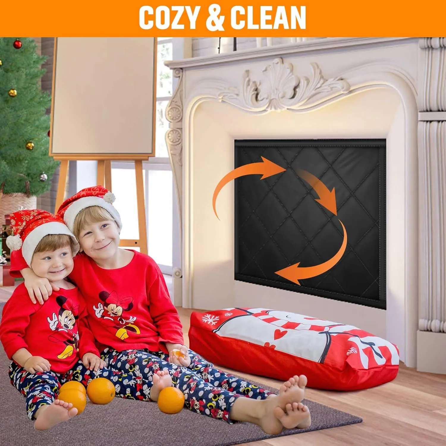 Magnetic Fireplace Draft Cover, Fireplace Blocker Blanket for Heat Loss, Indoor Fireplace Draft Stopper with 12 Magnets for Iron Frame, Blanket for Insulation Black 39" W x 28" H