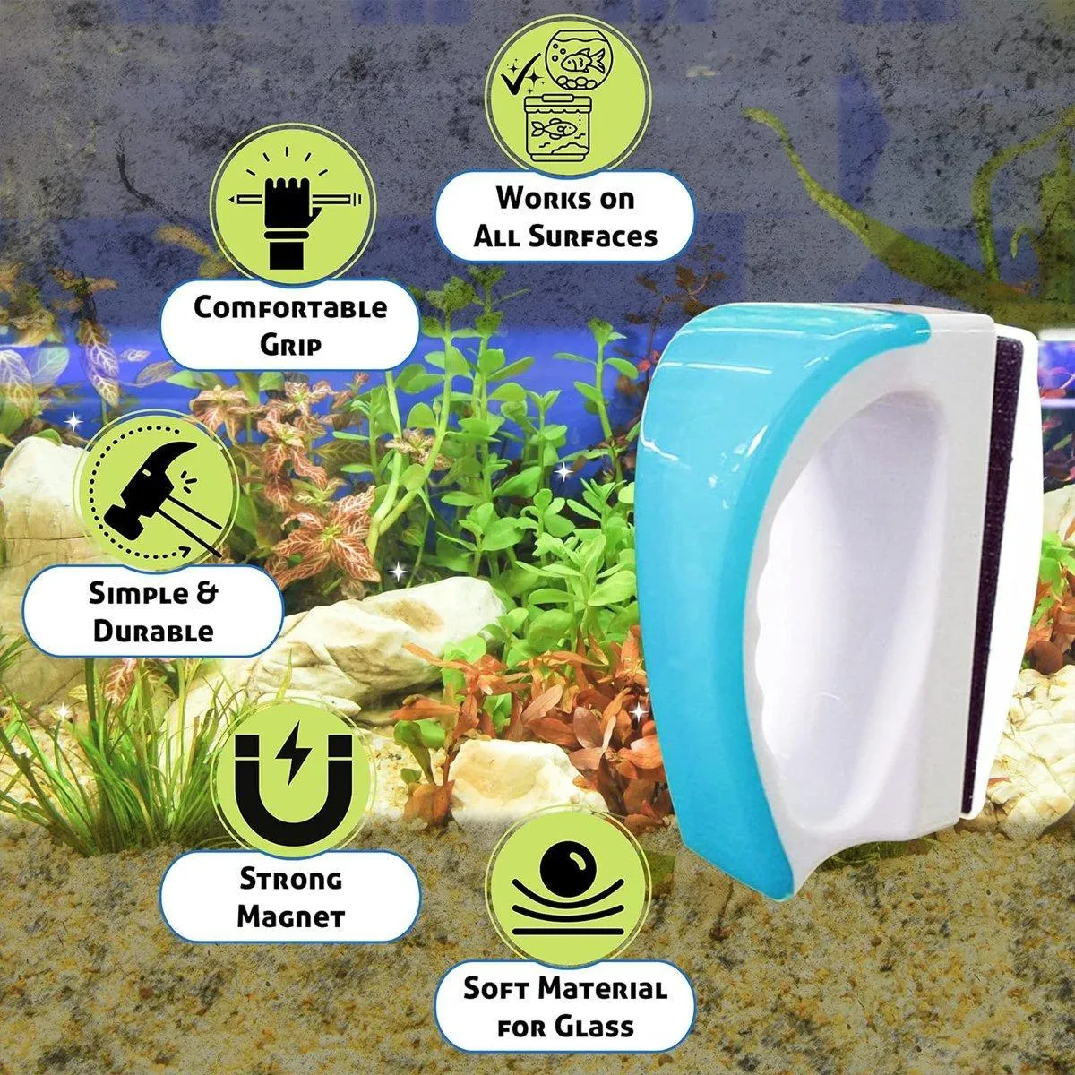 Magnetic Fish Tank Brush Algae Magnet Aquarium Cleaning Glass Aquatic Cleaner