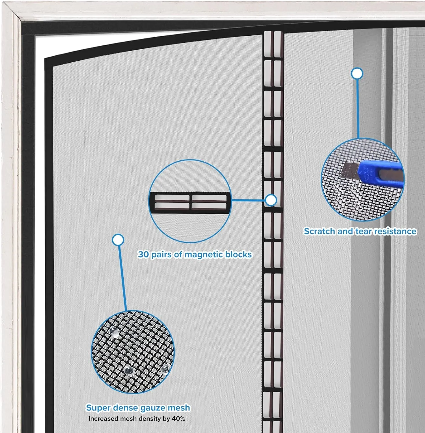 Magnetic Screen Door with Upgraded PET Material Mesh- Easy Installation, Tear-Resistant, Pet and Kid Friendly Screen 35“X80” Fit Door Size 32"X78"