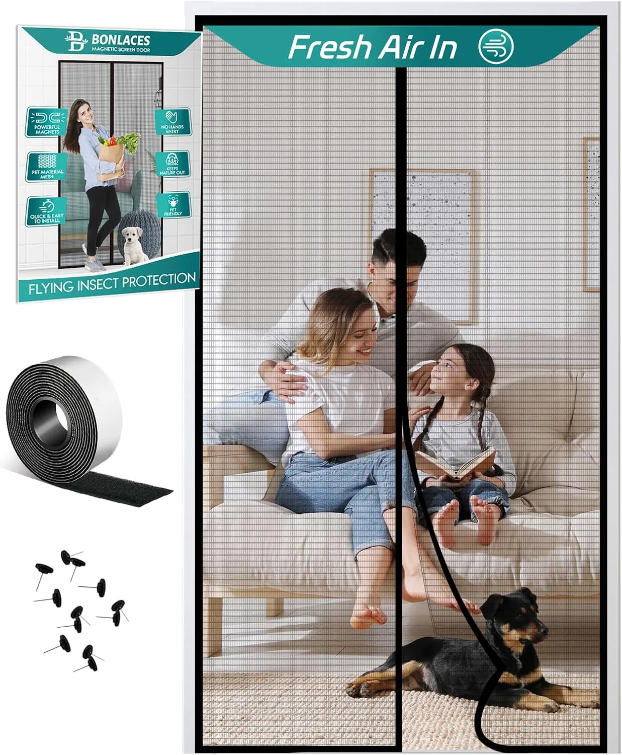 Magnetic Screen Door with Upgraded PET Material Mesh- Easy Installation, Tear-Resistant, Pet and Kid Friendly Screen 35“X80” Fit Door Size 32"X78"