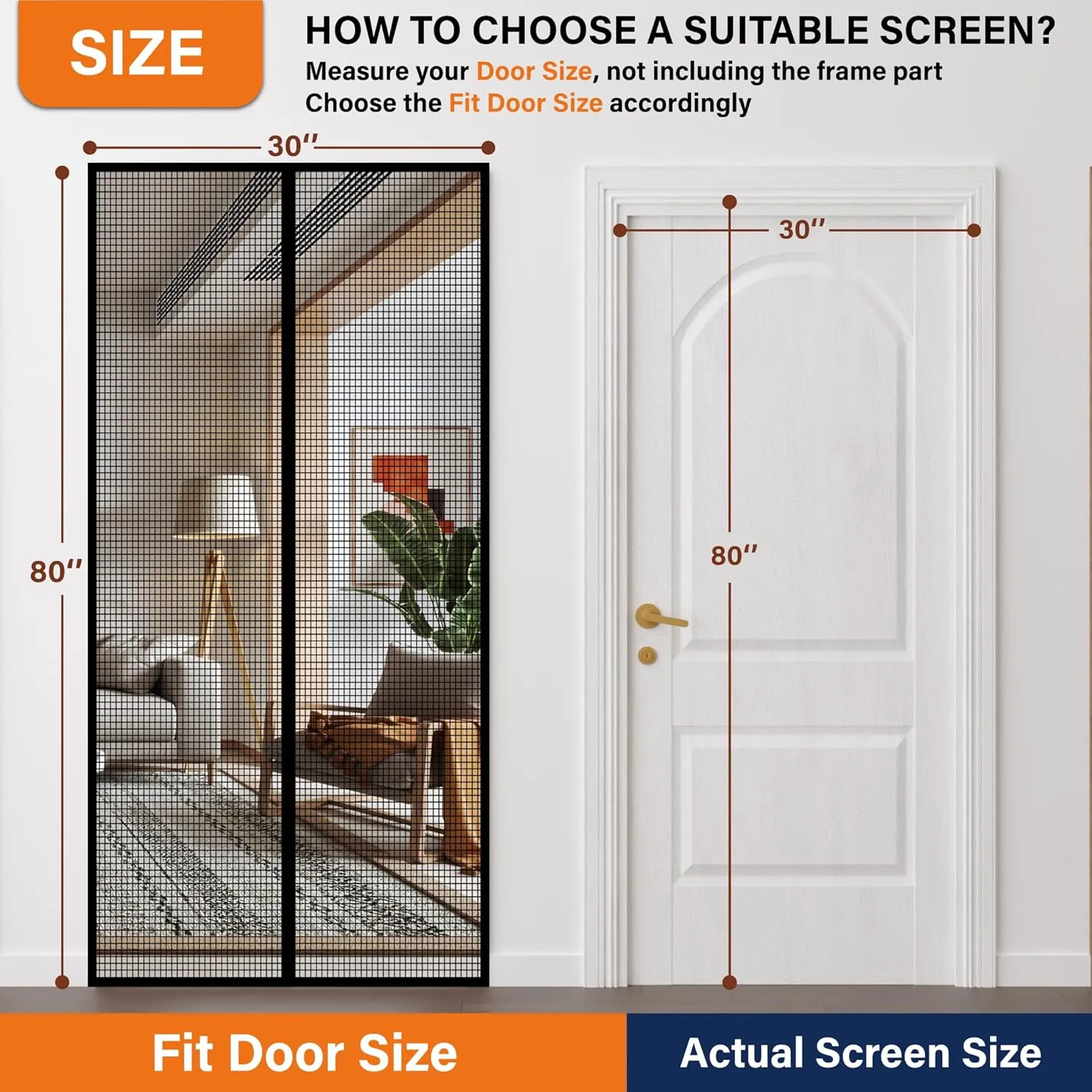 Magnetic Screen Door，Fiberglass Screen Door Mesh，Keep Bugs Out, Heavy-Duty Mesh Curtain,Pet and Kid Friendly, Works with Front Doors, Sliding Doors（38x83 Inch Fiberglass