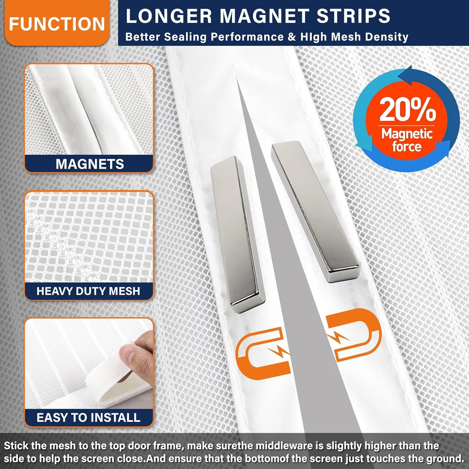 Magnetic Screen Door，Screen Door Mesh，Keep Bugs Out, Heavy-Duty Mesh Curtain,Pet and Kid Friendly, Works with Front Doors, Sliding Doors（38x82 Inch White
