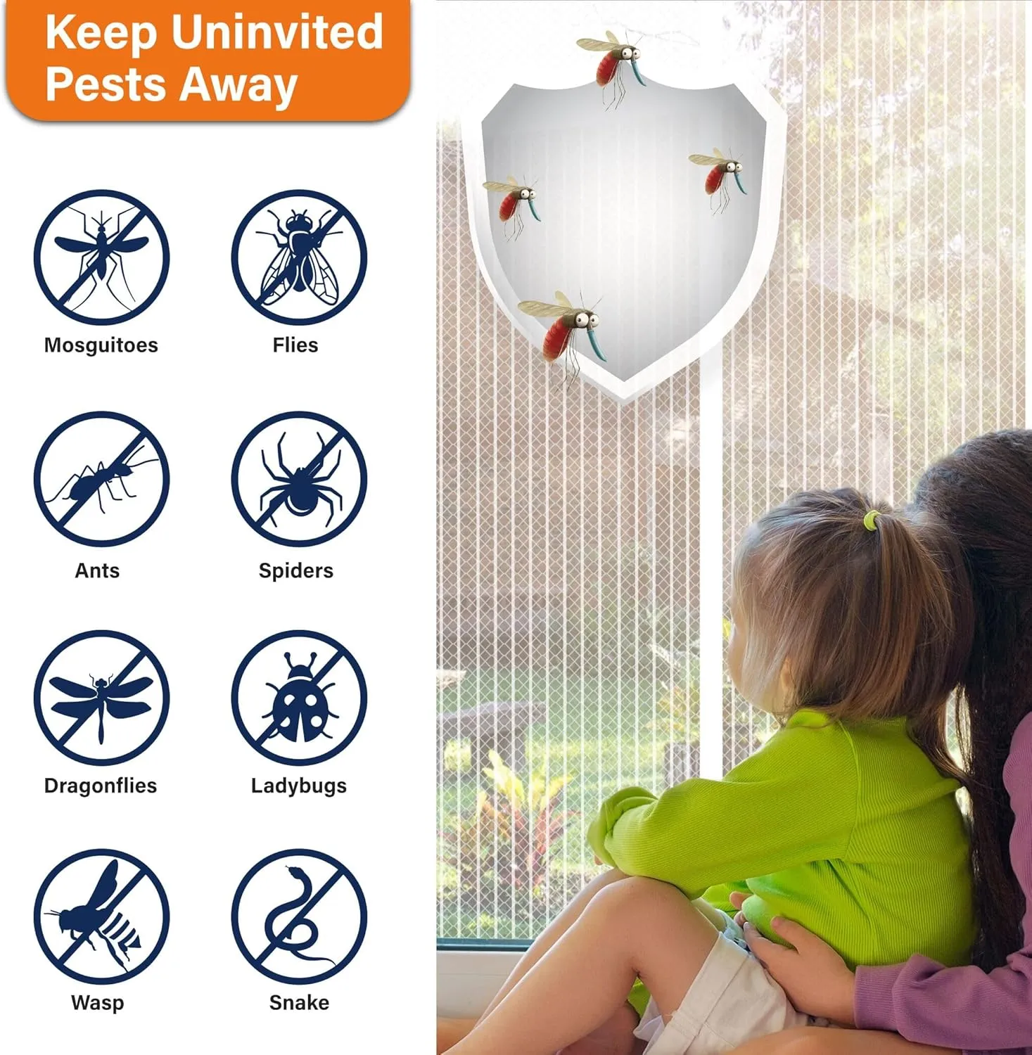 Magnetic Screen Door，Screen Door Mesh，Keep Bugs Out, Heavy-Duty Mesh Curtain,Pet and Kid Friendly, Works with Front Doors, Sliding Doors（38x82 Inch White
