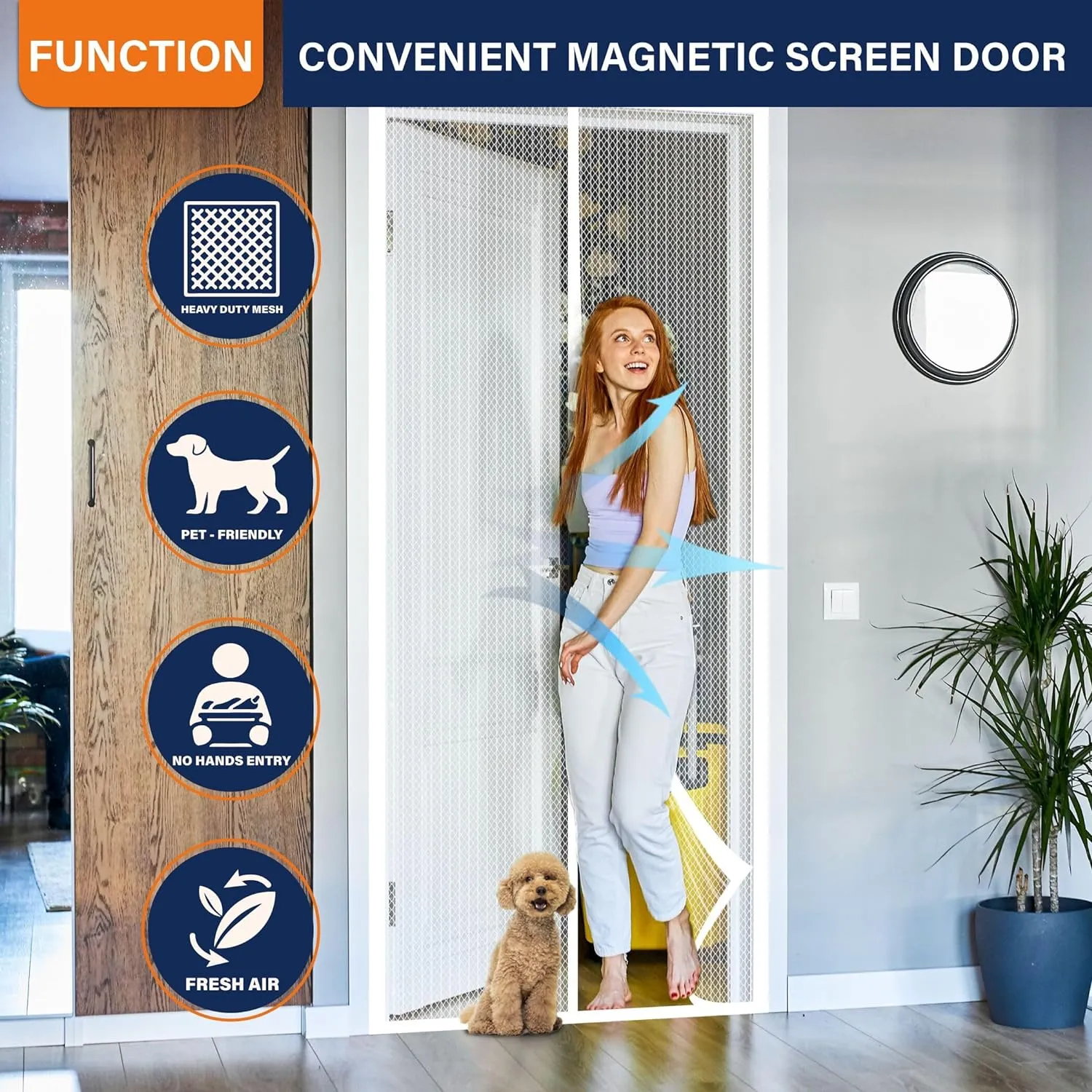 Magnetic Screen Door，Screen Door Mesh，Keep Bugs Out, Heavy-Duty Mesh Curtain,Pet and Kid Friendly, Works with Front Doors, Sliding Doors（38x82 Inch White