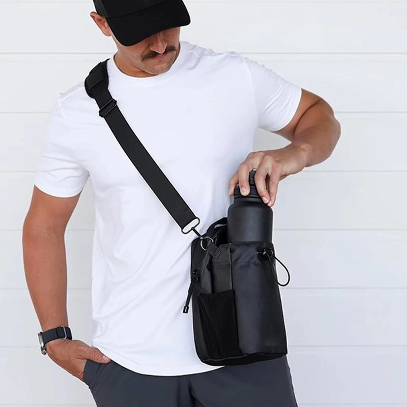 Magnetic Gym Sling Bag Water Bottle & Phone Holder Waterproof Crossbody Bag for Outdoor Sports Travel Fitness Accessories
