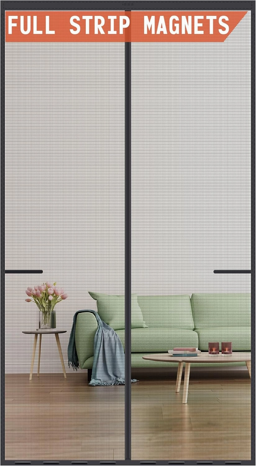Magnetic Screen Door Upgraded Model Full Strip Magnets,Fiberglass Heavy Duty Mesh Door Net Screen with Magnet,Full Frame Seal Retractable Mosquito Net for Door Single Front Door,Fit to 36"x80"