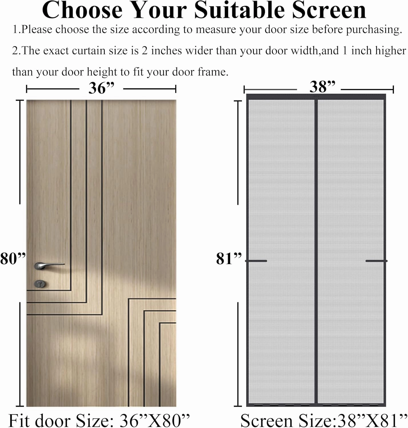 Magnetic Screen Door Upgraded Model Full Strip Magnets,Fiberglass Heavy Duty Mesh Door Net Screen with Magnet,Full Frame Seal Retractable Mosquito Net for Door Single Front Door,Fit to 36"x80"