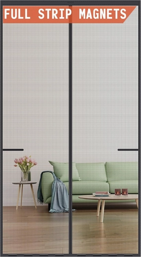 Magnetic Screen Door Upgraded Model Full Strip Magnets,Fiberglass Heavy Duty Mesh Door Net Screen with Magnet,Full Frame Seal Retractable Mosquito Net for Door Single Front Door,Fit to 36"x80"
