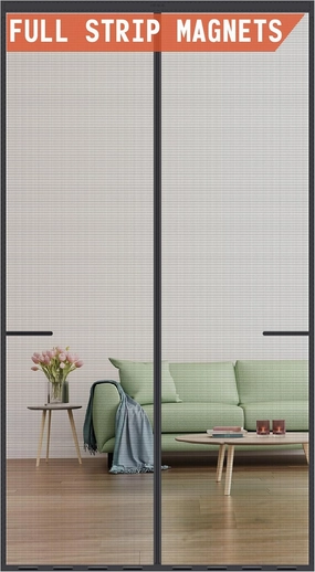 Magnetic Screen Door Upgraded Model Full Strip Magnets,Fiberglass Heavy Duty Mesh Screen Doors Magnets,Retractable Door Screen Magnetic Closure for Single Front Patio Fit Doors to 32x80