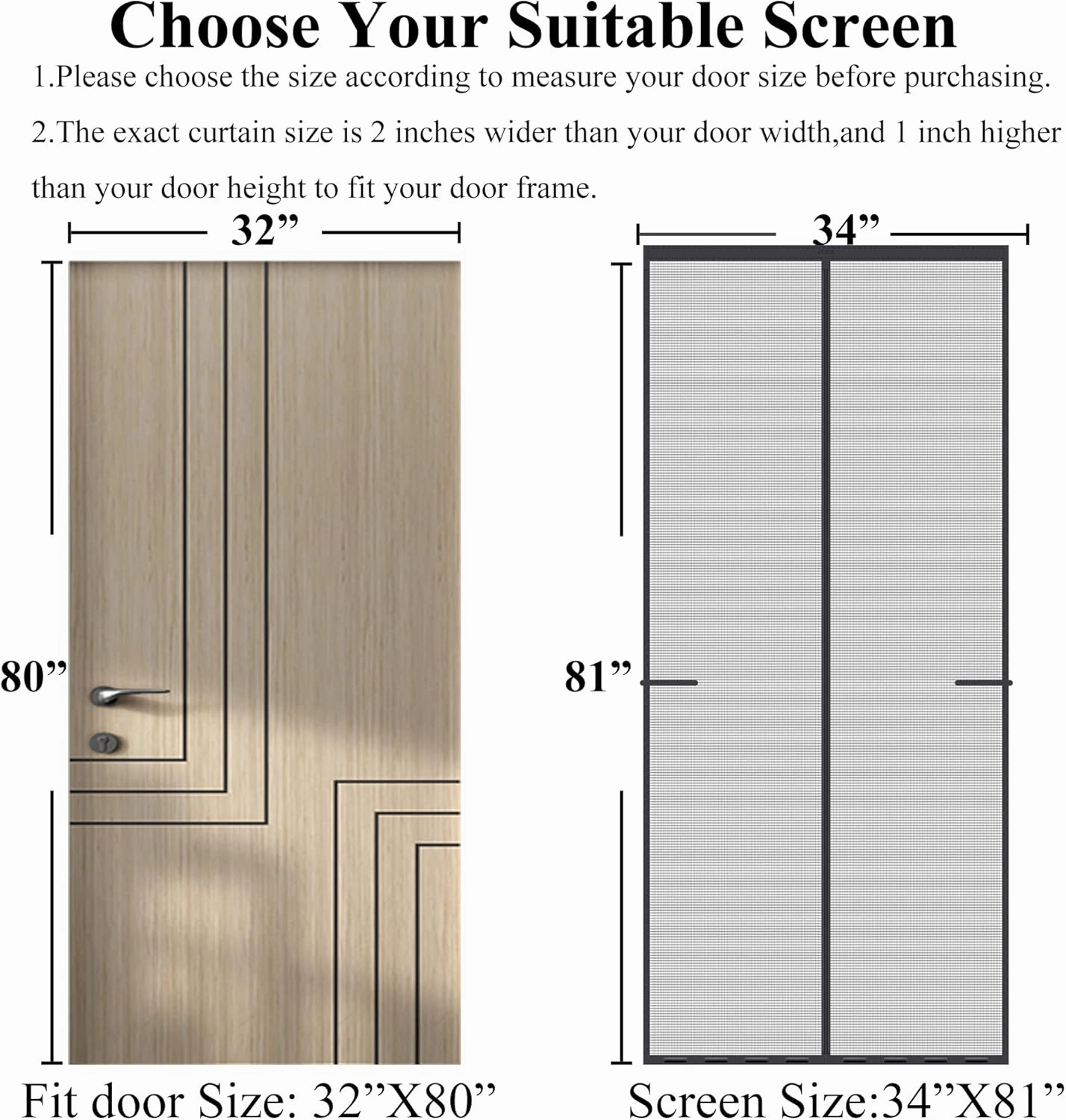 Magnetic Screen Door Upgraded Model Full Strip Magnets,Fiberglass Heavy Duty Mesh Screen Doors Magnets,Retractable Door Screen Magnetic Closure for Single Front Patio Fit Doors to 32x80