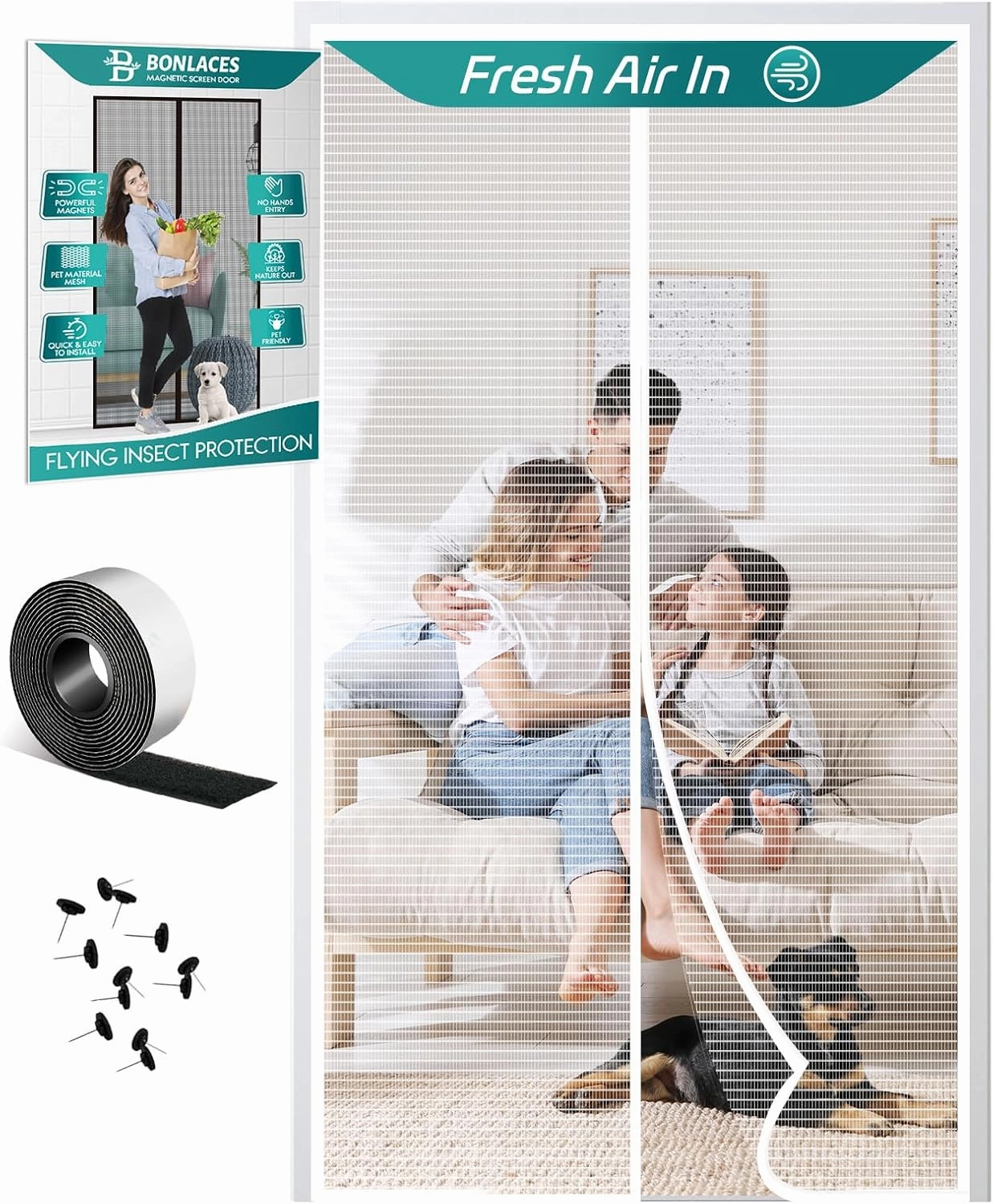 Magnetic Screen Door with Upgraded PET Material Mesh- Easy Installation, Tear-Resistant, Pet and Kid Friendly