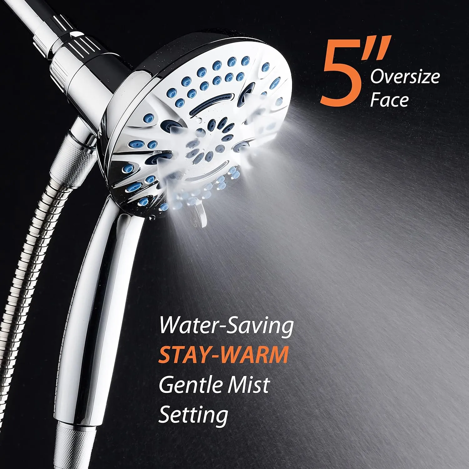 Magneton High-Pressure 8-mode Handheld Shower Head with Magnetic Guidance Docking System - 2 Magnetic Brackets, 5 inch Face, Hygienic Jets, 6 ft. Stainless Steel Hose/All Chrome Finish